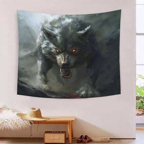 Tapisserie loup 3D 180x230cm grand format pour décoration murale de chambre