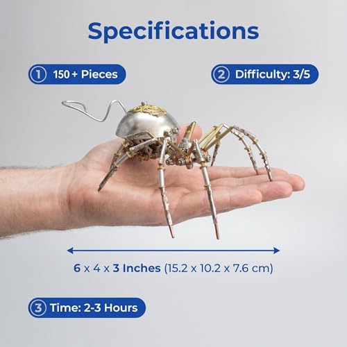 Steampunk Mechanical Insect Spider 3D Metal Puzzle Model Kits 150+ Parts No Glue Build Unique Desk Decor Christmas & Birthday Gift for Men Adults(Long-Tailed Spider) by Lovewenying - Used condition - Image 7