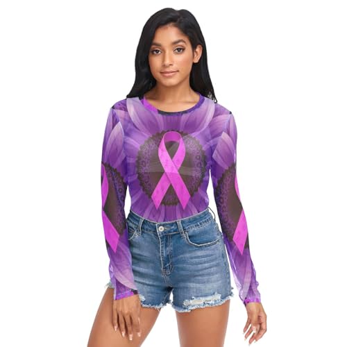 Haut en maille pour femme, col rond en maille transparente, taille S, Léopard Tournesol Porphyrie Sensibilisation Violet, L – vue 5