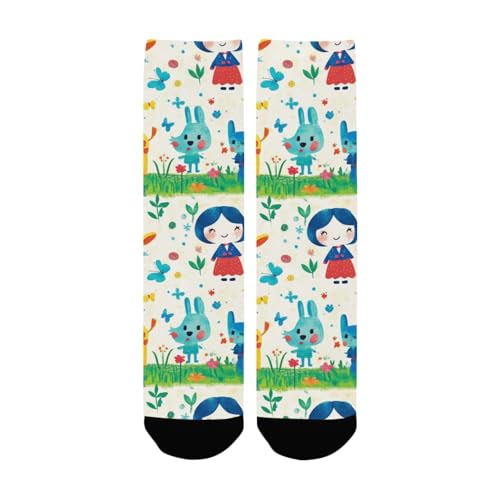 KLL Giraffe cartoon cute girl compression crew socks running casual wicking mid crew socks (1-Pair)3