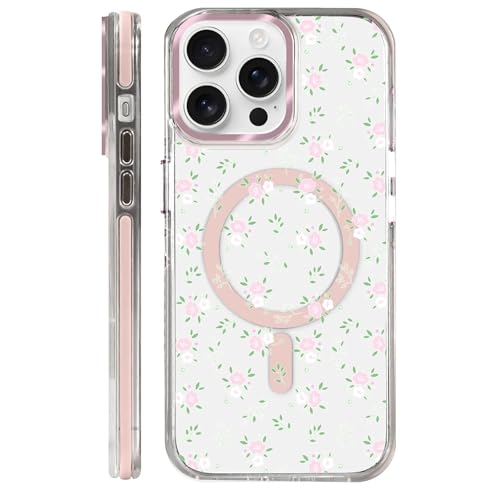 Coque iPhone 13 Pro Max Magsafe rigide anti-chute transparente motif floral esthétique