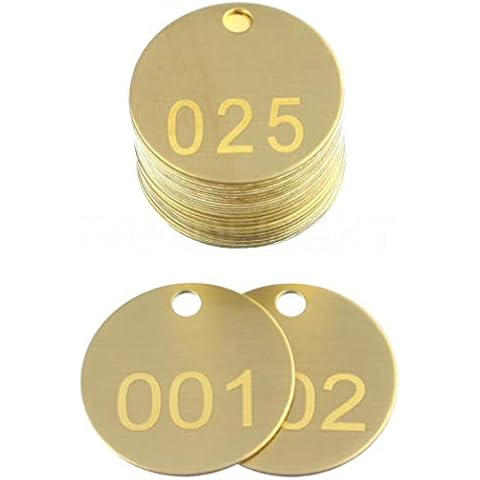 CleverDelights 1.5" Brass Tag Set -- Numbered 1 to 25 -- Round Valve Tags 1 1/2 Inch Cover