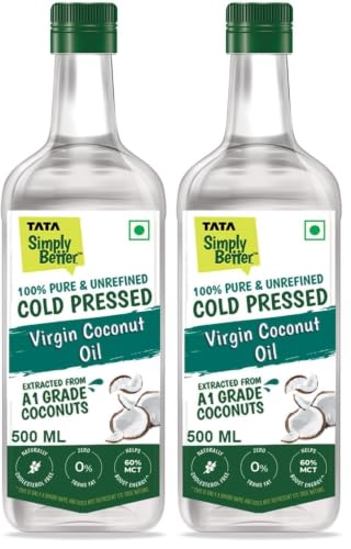 Image of Tata Simply Better Pure & Unrefined Cold Pressed Virgin Coconut Oil,Naturally Cholesterol Free,500ml,Rich Aroma & Flavour of Real Coconuts,For Daily Cooking with Multipurpose Usage,A1 Grade Coconuts