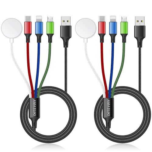 Image of 2Pack Multi Charging Cable for Apple Watch Charger 4 in 1 Travel Essentials RV Camping Essentials USB C /L /Micro Compatible with iWatch Series 11-1 /iPhone 17 /16 /15 /Android Airplane Gadgets-4FT