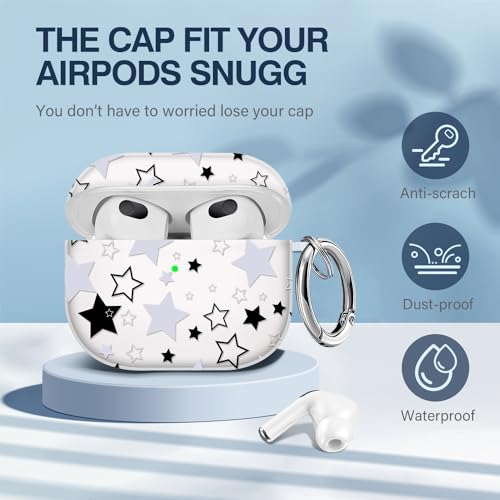 Image of Compatible with Airpods 3rd Generation Case with Lanyard,Airpods Case Portable & Shockproof for Women Men,Black and White Five-Pointed Star