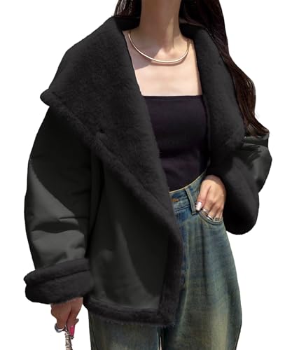 [神戸レタス] オーバーサイズ コート ファー 裏地ムートン or フェイクレザ ー レディース 秋 冬 秋服 冬服 ジャケット ブルゾン ムートン レザー ショート ビッグカラー スタンドカラー [K1401] M レザーブラック - KOBE LETTUCE(コウベレタス) - 商品画像