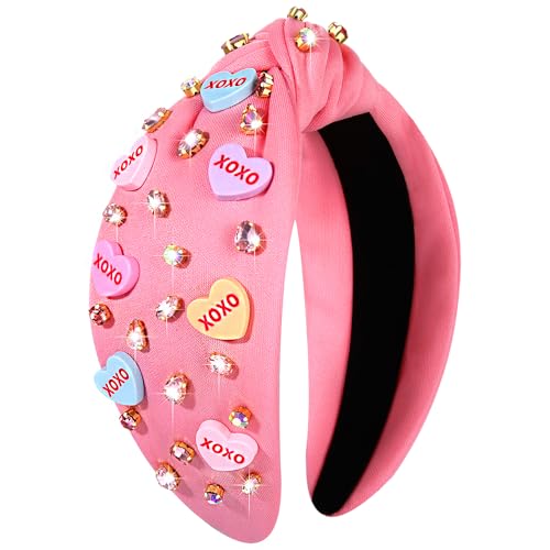 CEALXHENY Valentine’s Day Headband for Women XOXO Love Massage Heart Headband Red Pink (1 Count)