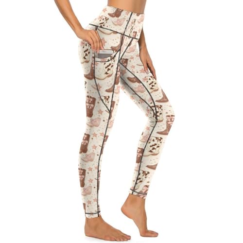 Pantalon de yoga avec poches Novastar pour femme - Legging de sport imprimé bottes de cowboy
