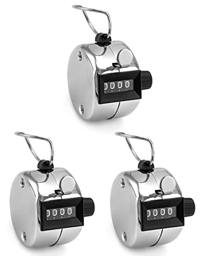 QWORK 3 Stück Handzähler Klicker, Metal Klicker Zähler 4-Stellige Mechanischer Zähler für Inventur Marketing Fitness Sport Training Schul