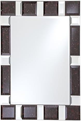 Breeze Point 24" x 36" Rectangular Beveled Large Wall Mirror - Decorative Mirror Framed with Black/Maroon Marble Glass Tiles and Mirrored Beveled Border, Black/Silver (M00217)