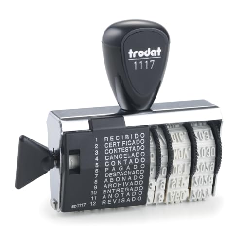 Trodat 1117 Classic Fechador Formulario español de entintaje manual, meses abreviados, marcada 6 x 56 mm aprox.