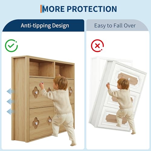 Image of GarveeHome Shoe Storage Cabinet with 4 Flip Drawers & Adjustable Shelves | Floral Pattern, Shoe Cabinet for Entryway, Hallway, Living Room, Narrow Wooden Shoe Cabinet, Natural