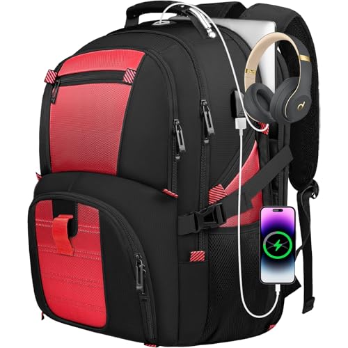 Travel Backpack for Men, 17.3 Inch Large Laptop Backpacks for Women, Large Capacity Laptop Computer College Backpack TSA Airline Approved Business Bag, Red