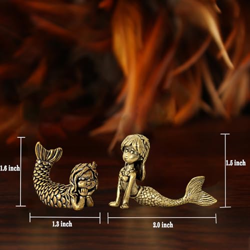 Figurilla Estatua Sirena Metal Cobre Decoración Mini miniatura 2