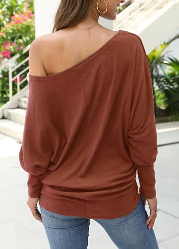 Image of Aifer Women's Off The Shoulder Tops Sexy Long Sleeve Shirts Oversized Fashion Casual Batwing Sweaters Pullover Tunic Tops