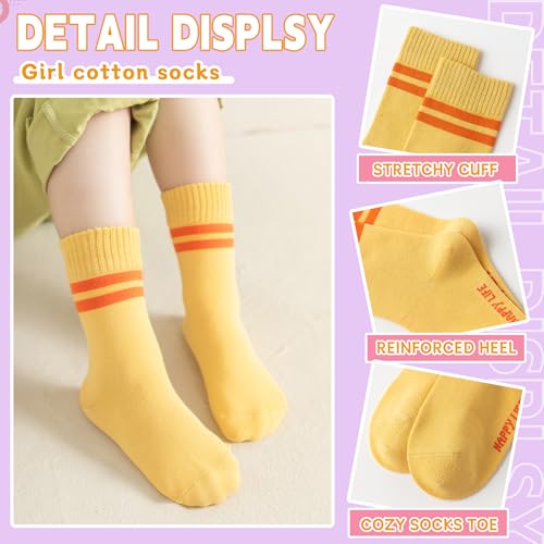 Eyean Girls Socks Little Kids Crew Cotton Youth Breathable Cute Dress Socks 6 Pairs3