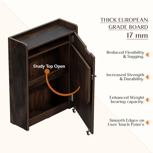 Image of Klaxon Foldable Study Table with Drawer & Storage Shelf | Compact Desk for Home & Students | Folding Design with Lockable Wheels. (Black, DIY Installation) (Asian Walnut, Heli)