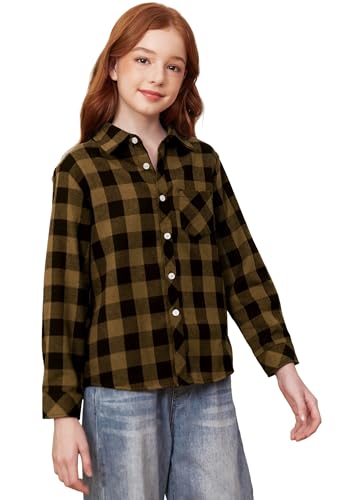 Image of SANGTREE Women and Girls Long Sleeve Flannel Casual Button Down Plaid Shirt
