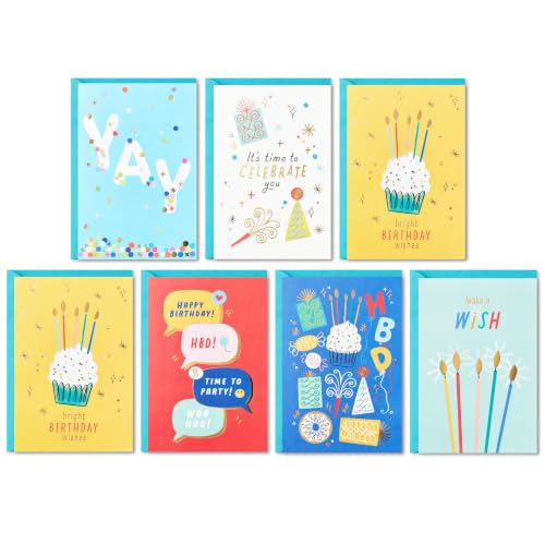 Hallmark Cartões de aniversário sortidos, 36 cartões com envelopes (desejos brilhantes de aniversário)