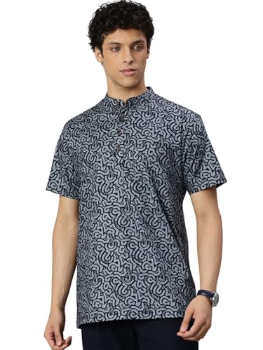 Image of Majestic Man Men Slim Fit Ethnic Motifs Cotton Printed Half Sleeve Short Kurta