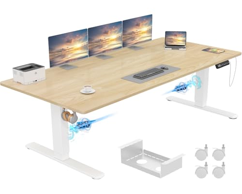 Airfish Escritorio Regulable en Altura de Doble Motor con Pantalla táctil, Bandeja de gestión de Cables y bipedestador Type-C,200x80cm,Beige