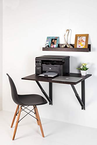 Image of INVISIBLE BED Folding Wooden Wall Mounted Study Desk, Foldable Laptop /Office Table with Free Wallshelf (Dark Walnut Finish - 67.5cm x 56cm) - 100% Made in India