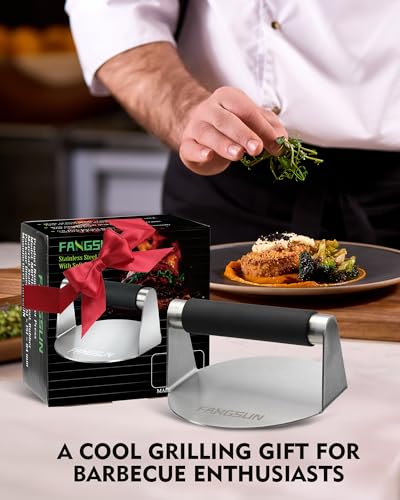 Image of FANGSUN Stainless Steel Burger Press, 5.8 Inch Burger Smasher for BBQ