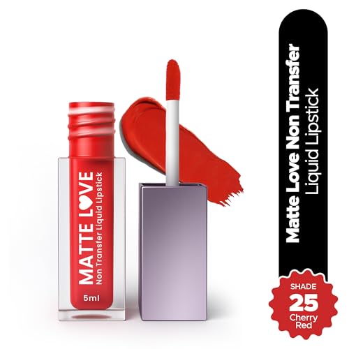 Image of Hilary Rhoda Matte Love Non Transfer Liquid Lipstick | Lightweight & Matte Finish | Waterproof Lipstick for Women | Long Lasting & Non-Drying Lipstick | 5ml (Cherry Red - Shade 25)