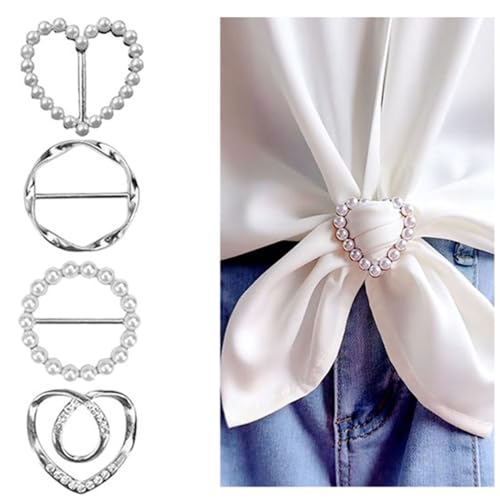 4PCS Scarf Ring Clip Shirt Clip T-shirt Ties Clips Clothes Corner Knotted Button for Women (silver)2