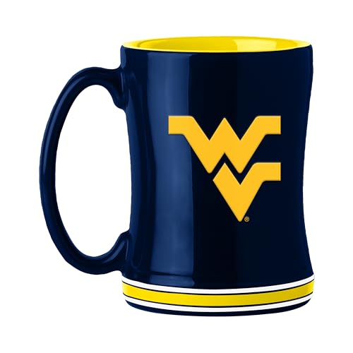 Image of Logo Brands NCAA West Virginia Mountaineers 14 oz Relief Coffee Mug - Officially Licensed Mug, Sculpted 3D Logo and Team Colors - Comfortable Handle and Glossy Finish for College Sports Fans