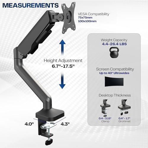 Image of VIVO Heavy Duty Ultrawide Monitor Tension Arm for up to 40 inch Screens, Holds 26.4 lbs, Premium Desk Mount Stand, Black, STAND-V100O