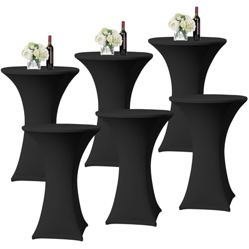 YMHPRIDE Lot de 6 Noir Housse pour Table Haute, Nappe Mange Debout 60x110cm Noir Nappes à Coins...