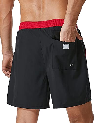 SILKWORLD Mens Swim Trunks with Compression Liner 2 in 1 Quick Dry Bathing Suit Beach Shorts with Zipper Pockets3