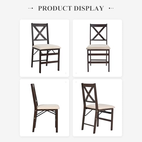 Image of COLAMY Folding Dining Chairs Set of 6, Wood Foldable Dining Room Kitchen Chairs with Padded Seats and Cross Back for Dinner, Restaurant, Camping, Beige
