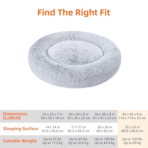 Image of Amazon Basics Washable Donut Pet Bolster Faux Fur Bed with Removable Cover, Anti-Slip Bottom for Dog, Grey, 45 inch x 45 inch