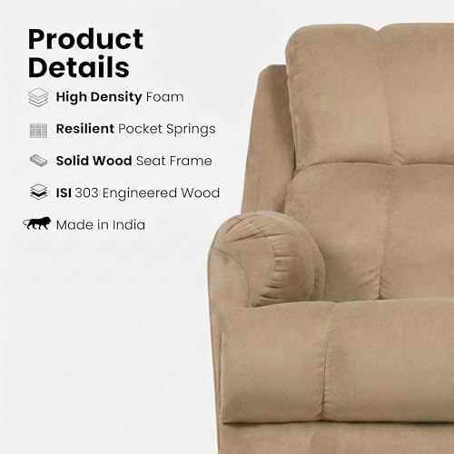 Image of Donna Motorized Recliner Chair - Power Reclining Single Seater Sofa with USB Port | Rocking & Revolving Recliner | Taupe Beige Velvet Upholstery | Ergonomic & Compact Recliner (Hazelnut)