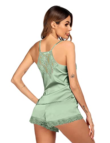 Image of Ekouaer Satin Pajamas Women Lace Sleepwear Lingerie Cami Shorts Set Nightwear XS-XXL