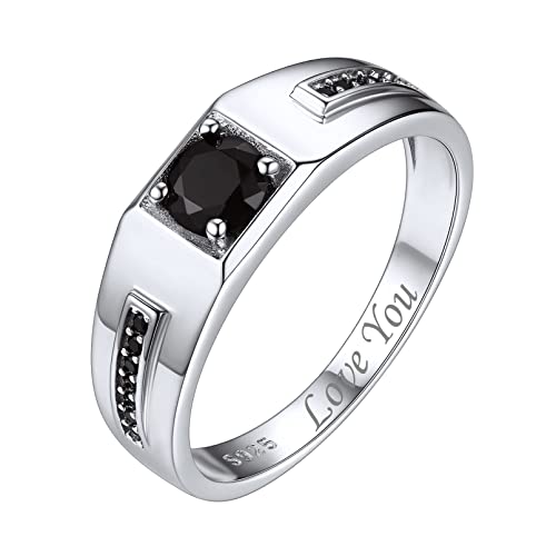 ChicSilver Anillo Ancho Piedra Negra Hombre Plata de Ley 925 Anillo Personalizado Solitario Matrimonio Chapado en Oro Blanco Anillo Minimalista Compromiso Pareja