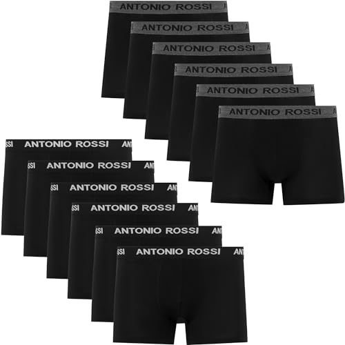 ANTONIO ROSSI (12er-Pack) Herren-Boxer-Hipster - Herren-Boxershorts Multipack mit elastischem Bund, Schwarz, L