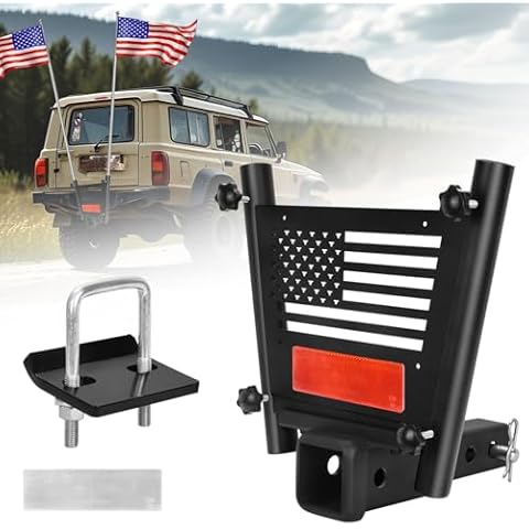 Hitch Flag Pole Holder (Upgraded Version), Trailer Hitch Flag Pole Holder for Standard 2 Inch Receivers, Heavy Duty Truck Flag Pole Mount Kit for Trucks RV Trailer SUV Pickup Camper Cover
