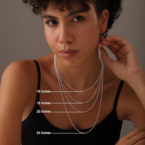 LeCalla 925 Sterling Silver Italian Jewelry Trendy Gift 1.2 MM, 1.50 MM, 2 MM, 3 MM Diamond-Cut Ball Chain Necklace for Teen Women with Lobster Clasp (16, 18, 20, 22, 24 Inches)3