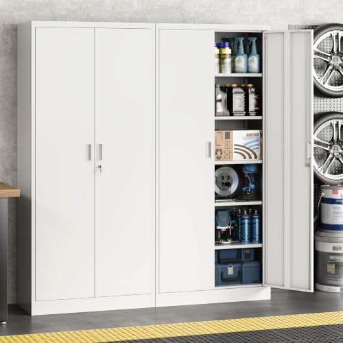 Image of Metal Storage Cabinet with Lock Doors and 5 Adjustable Shelves