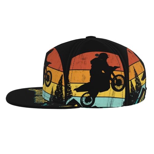 Retro Sunset Motorcycle Fashion Flat Brim Baseball Cap â€“ Stylish Unisex Cap with All-Over Print Design â€“ Breathable Lightweight Hat for Daily Wear, Outdoor Activities, and Travel Black3