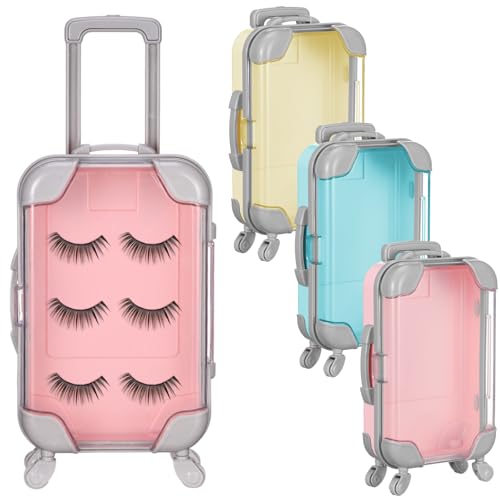 Honeydak 3 Pcs Mini Plastic Suitcase Clear False Eyelashes Tray for Jewelry Hairpins(Pastel Colors 7 x 3.7 x 2 Inch)