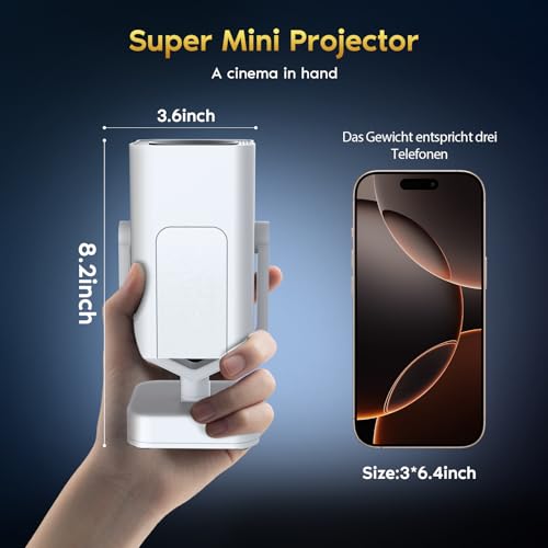 Mini Beamer Unterstützt 4K 1080P | Auto Trapezkorrektur | 270° Drehung Smart Klein Projektor Bluetooth WiFi6 AKATUO Tragbarer Projector Handy Kompatibel mit HDMI/TV Stick/Laptop – Bild 3
