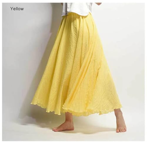 Women's Elegant High Waist Linen Maxi Skirt Ladies Elastic Waist 2 Layers Boho Skirts4
