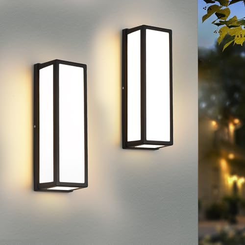rosysky Outdoor Wall Sconce 2 Pack 30W LED Modern Porch & Patio Wall Lights Black Exterior Light Fixture Aluminum Sconces Wall Lighting Suitable for Garage,Courtyard,House(3000K)