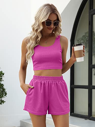 Image of Trendy Queen Two Piece Summer Outfits 2 Piece Sets 2026 Sleeveless Matching Lounge Crop Top High Waisted Short