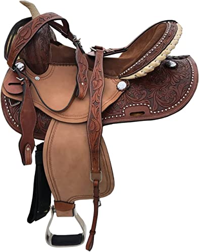 Adults Western Horse Barrel Saddle Leather 15 Inch with Free Tack Set