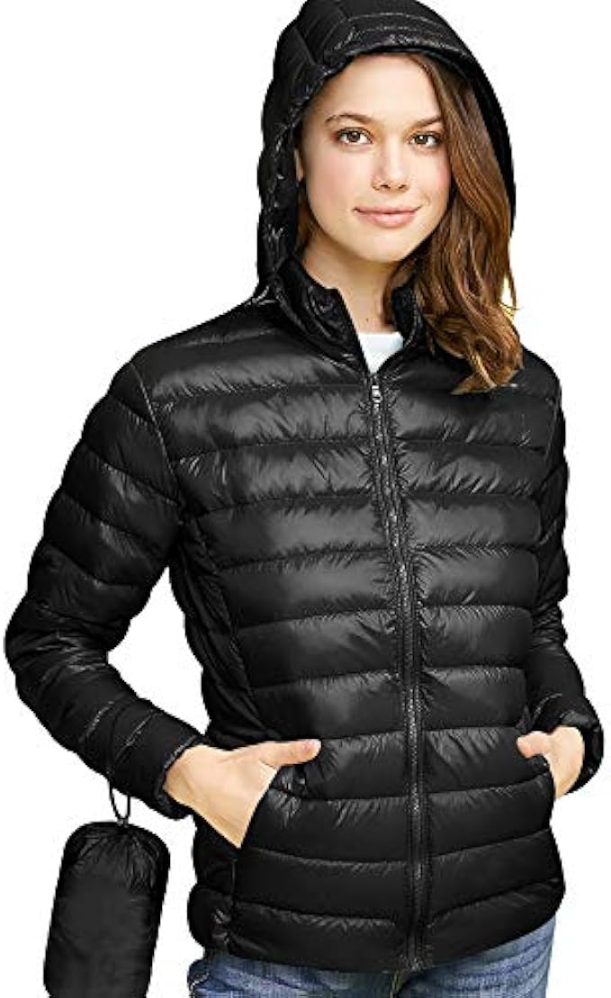 Made By Johnny Women's Ultra Light Weight Packable Down Jacket with Removable Hoodie
